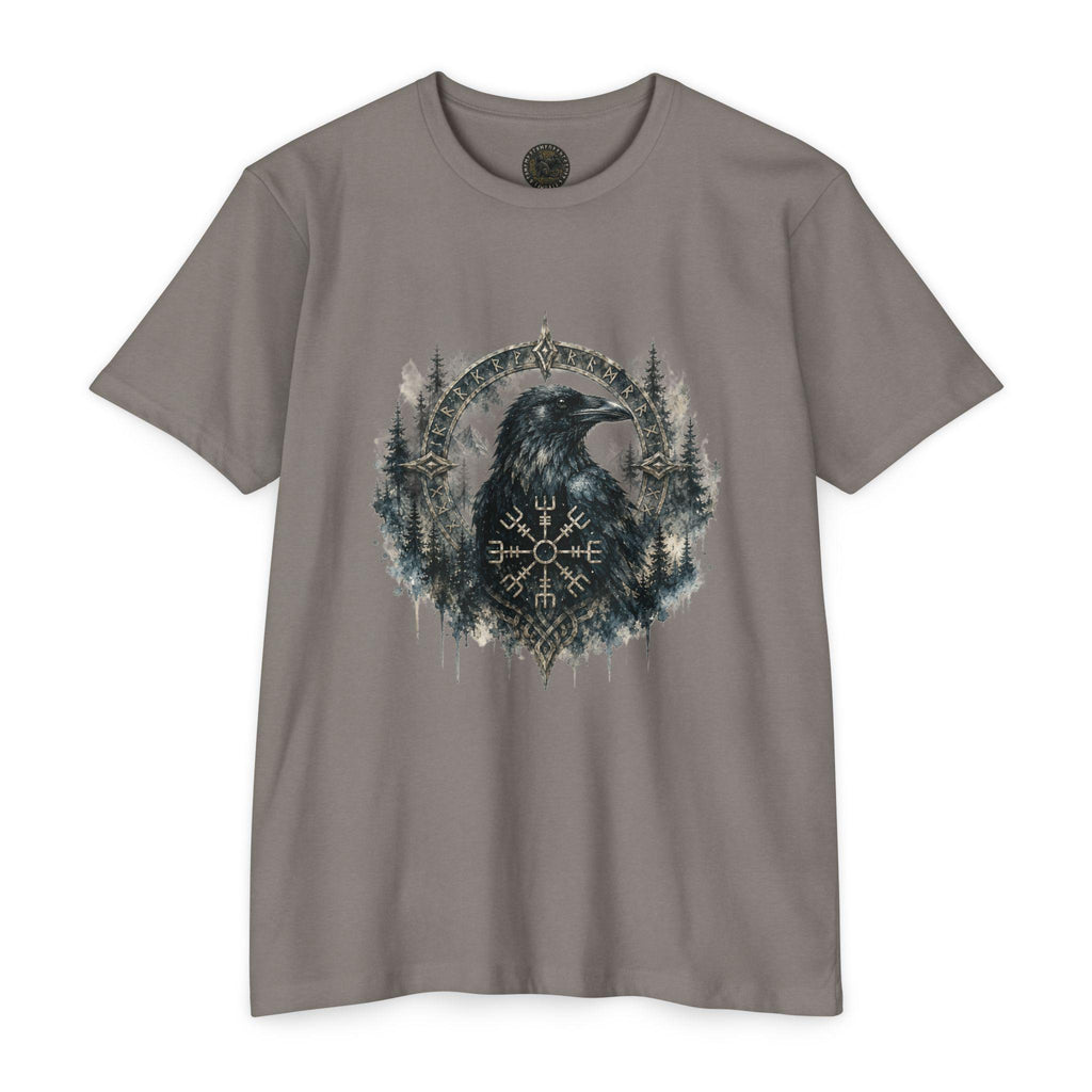 Vegvisir Raven T-Shirt, Norse Runic Compass, Viking Forest Crow Tee