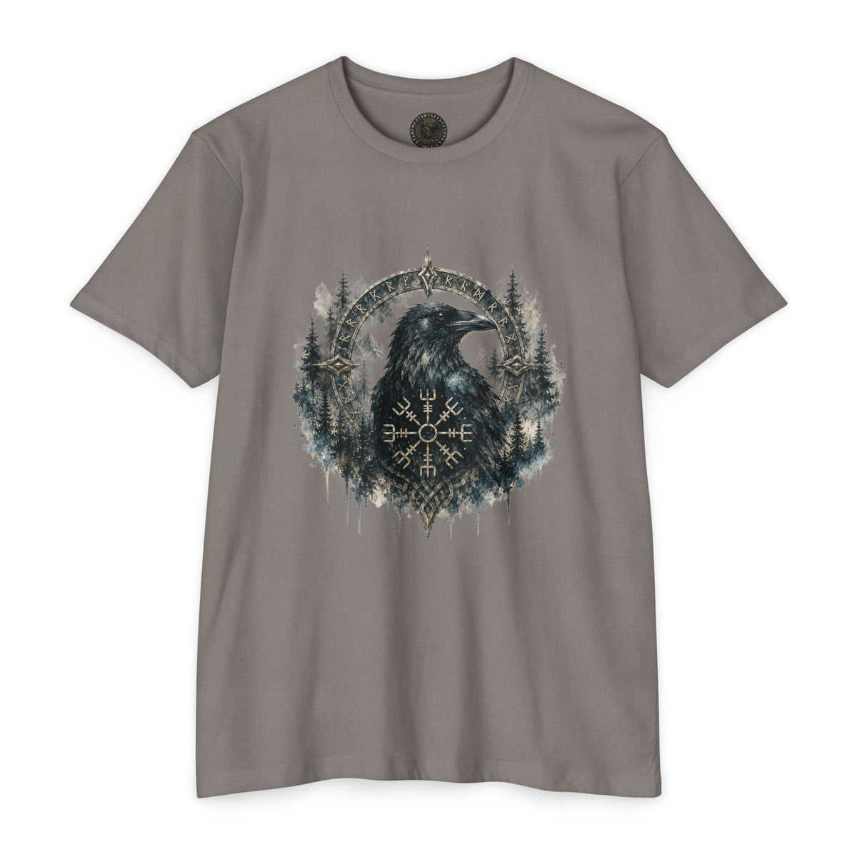 Vegvisir Raven T-Shirt, Norse Runic Compass, Viking Forest Crow Tee