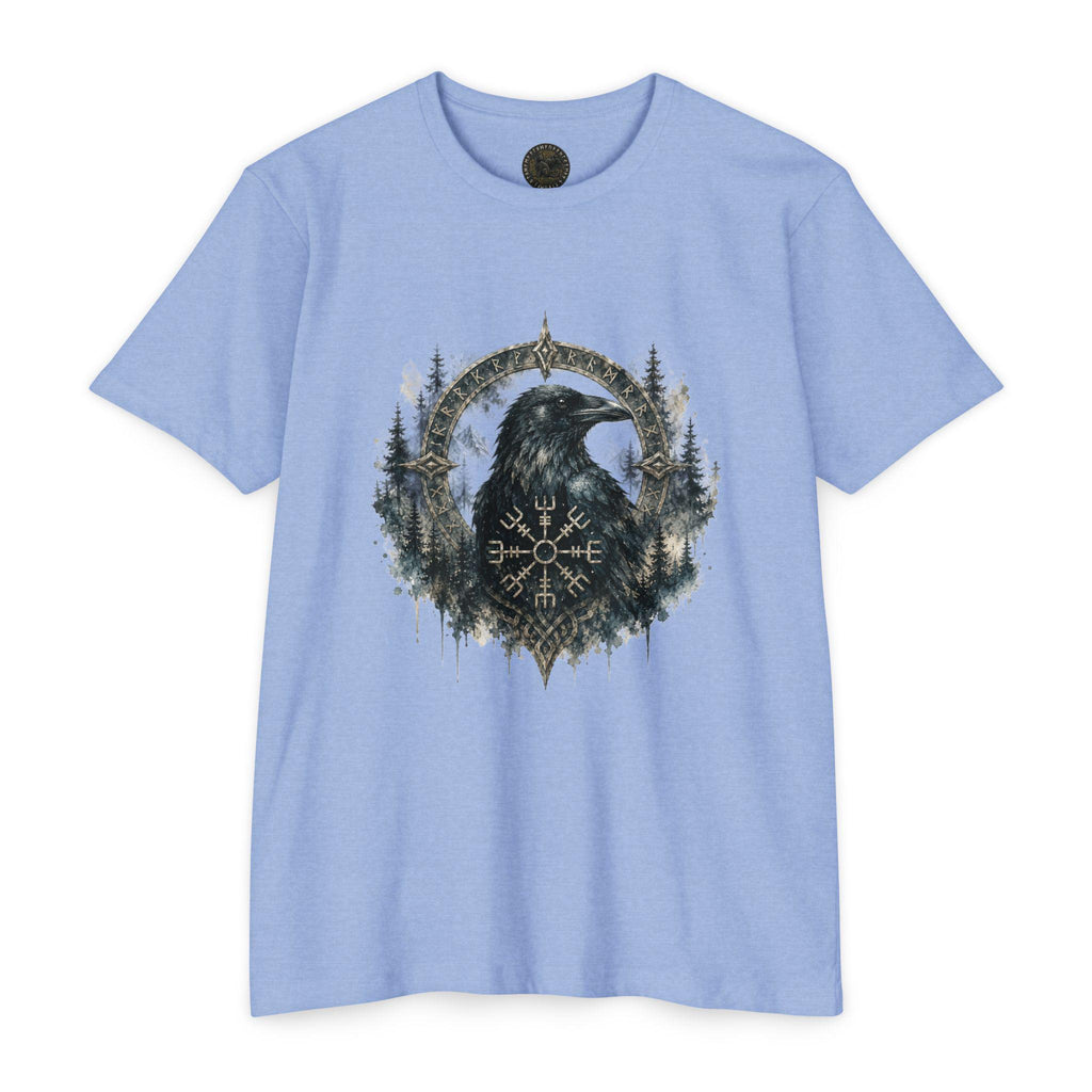 Vegvisir Raven T-Shirt, Norse Runic Compass, Viking Forest Crow Tee
