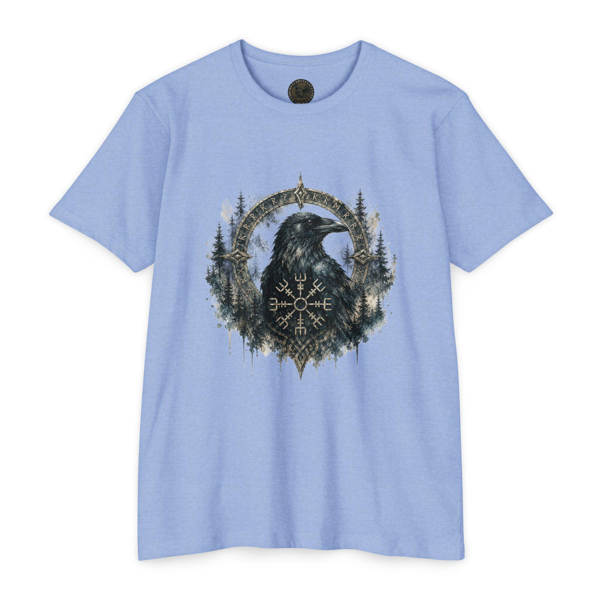 Vegvisir Raven T-Shirt, Norse Runic Compass, Viking Forest Crow Tee