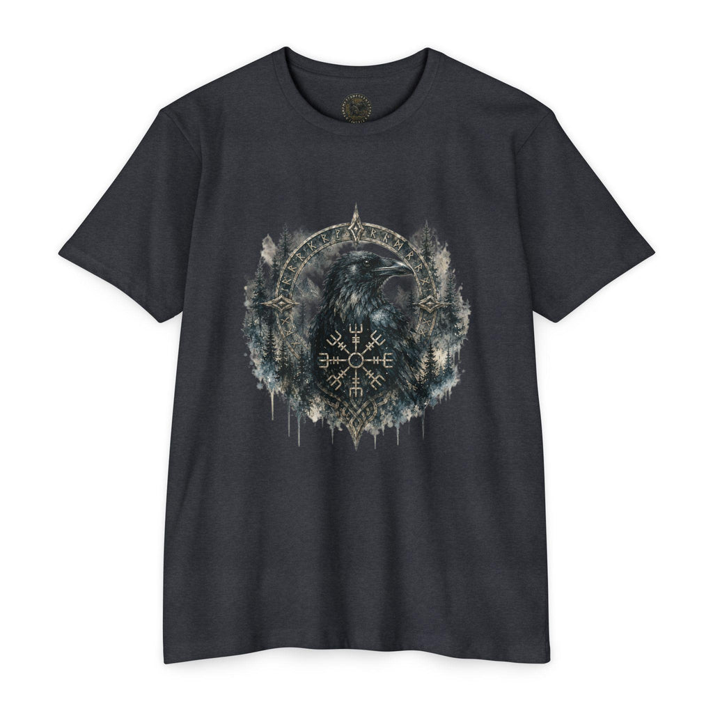 Vegvisir Raven T-Shirt, Norse Runic Compass, Viking Forest Crow Tee