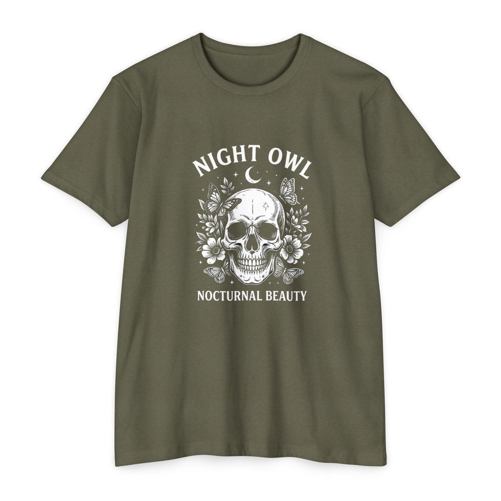 Night Owl Skull Floral Tee, Gothic Botanical Design, Dark Academia Gift