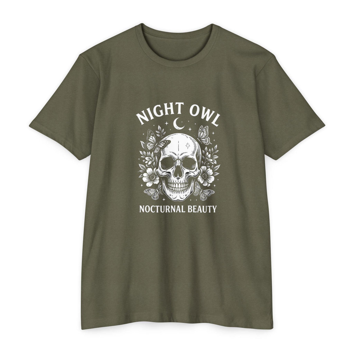 Night Owl Skull Floral Tee, Gothic Botanical Design, Dark Academia Gift