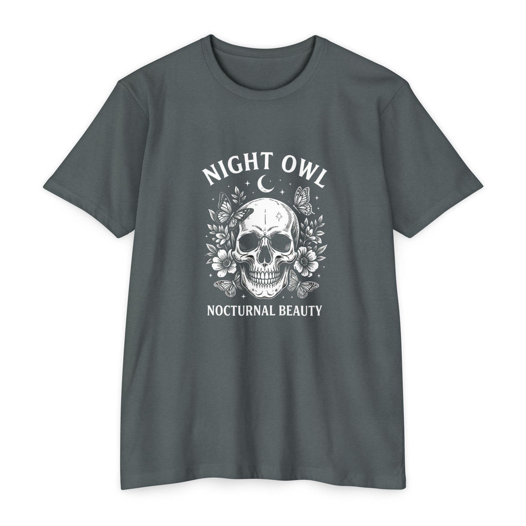 Night Owl Skull Floral Tee, Gothic Botanical Design, Dark Academia Gift
