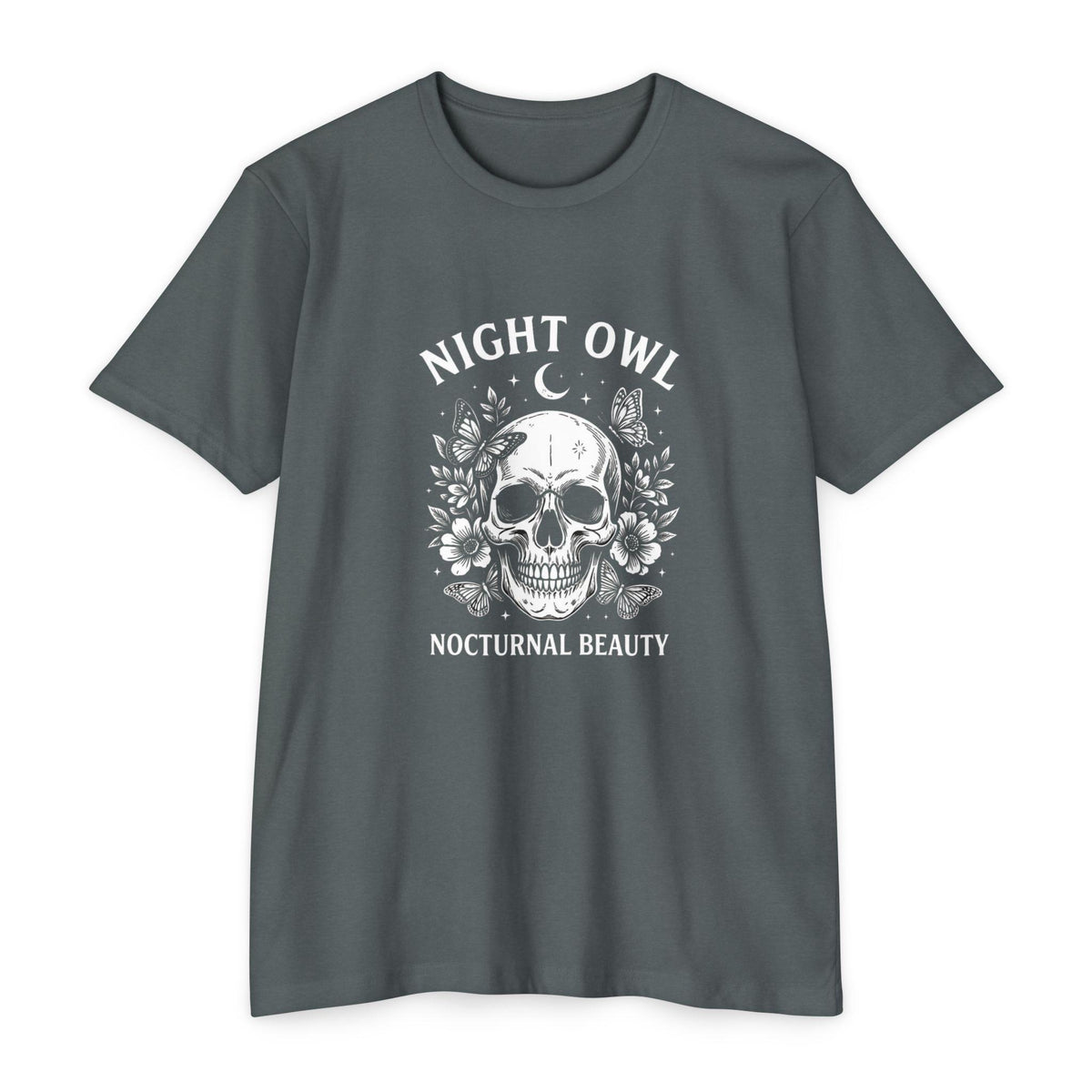 Night Owl Skull Floral Tee, Gothic Botanical Design, Dark Academia Gift