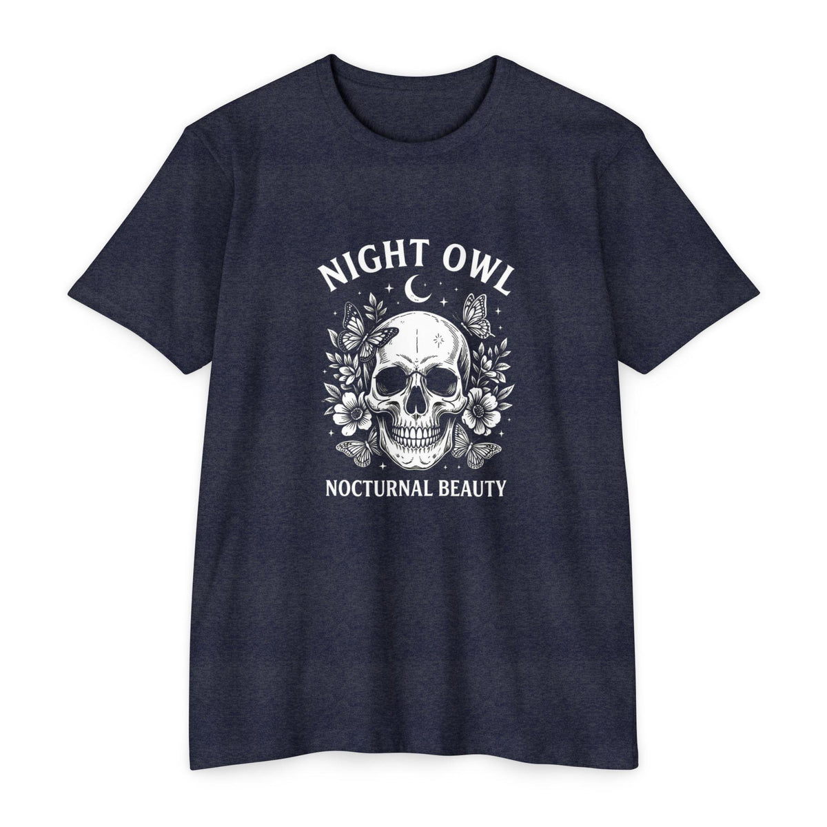 Night Owl Skull Floral Tee, Gothic Botanical Design, Dark Academia Gift