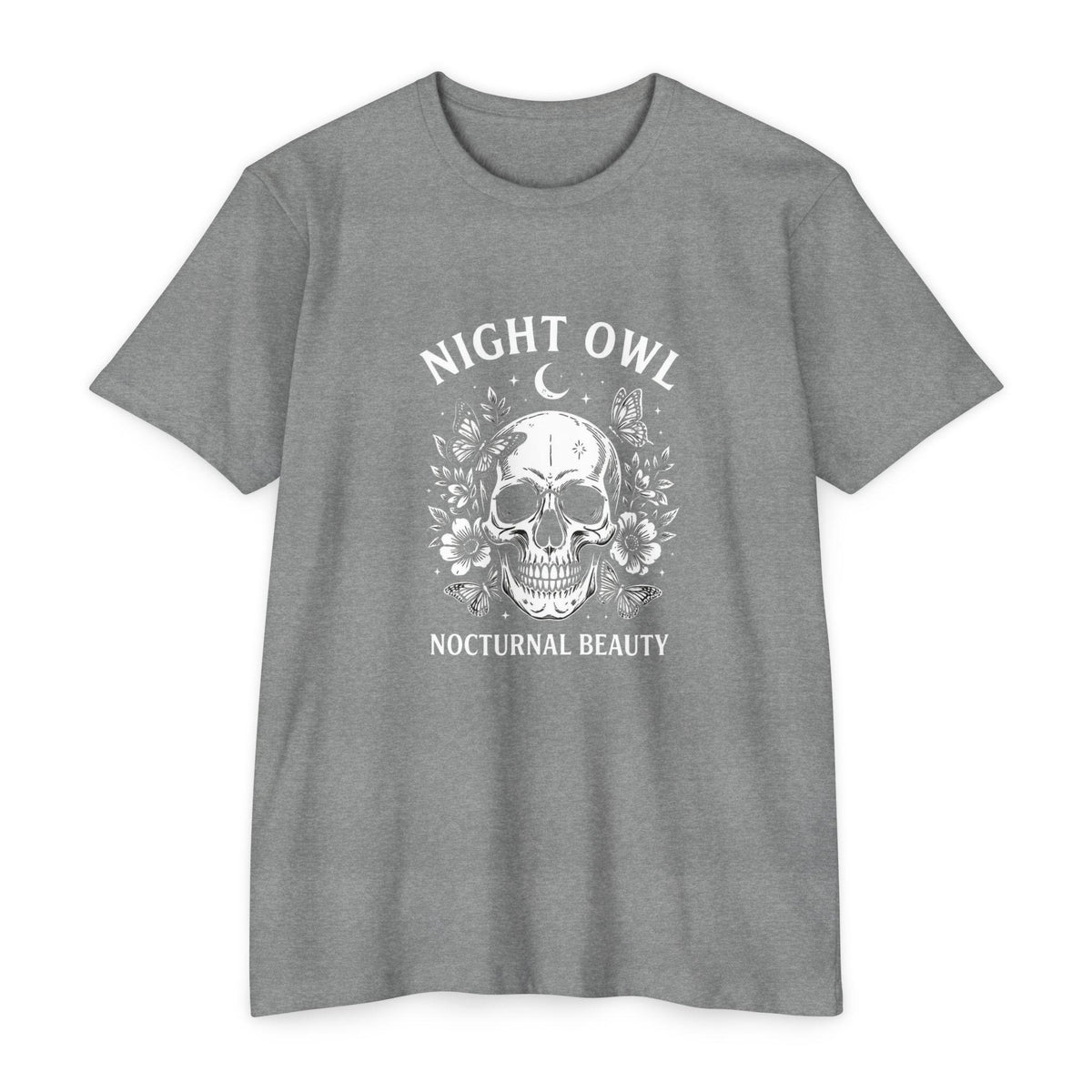 Night Owl Skull Floral Tee, Gothic Botanical Design, Dark Academia Gift