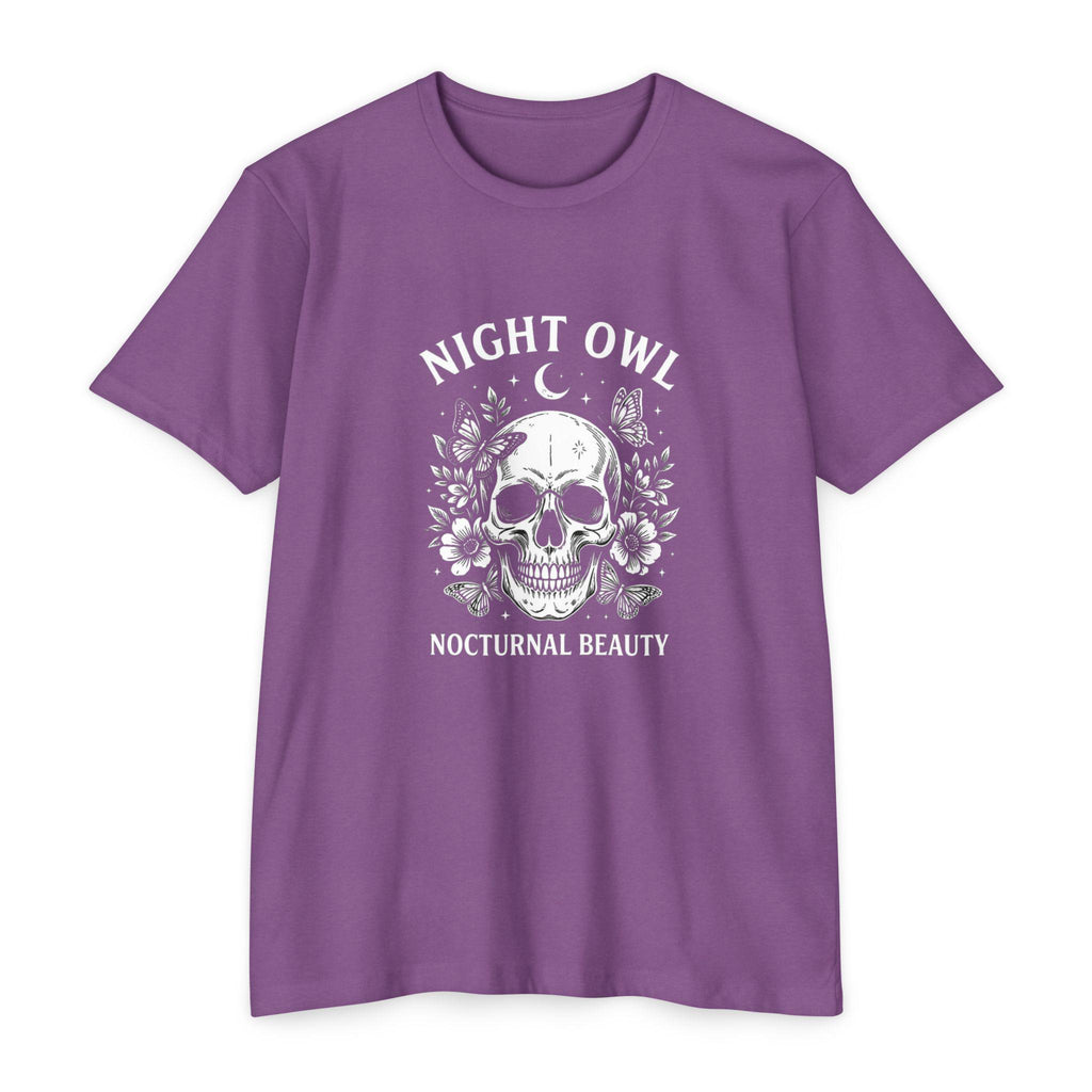 Night Owl Skull Floral Tee, Gothic Botanical Design, Dark Academia Gift