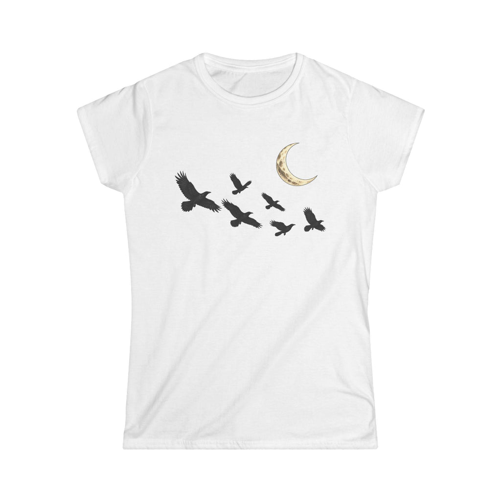 Raven Flock Crescent Moon Women's Tee, Gothic Celestial Bird Shirt