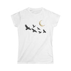 Raven Flock Crescent Moon Women's Tee, Gothic Celestial Bird Shirt