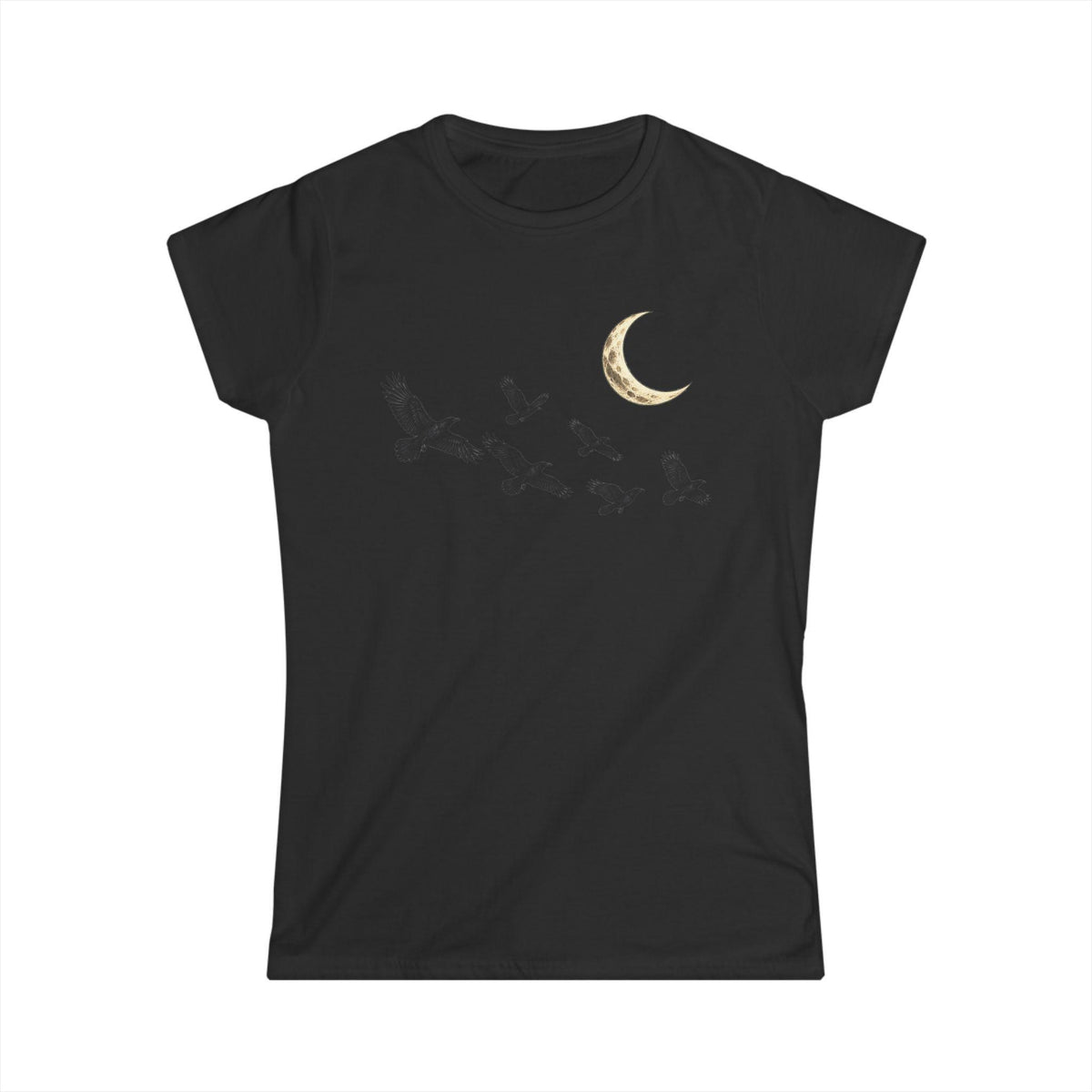 Raven Flock Crescent Moon Women's Tee, Gothic Celestial Bird Shirt