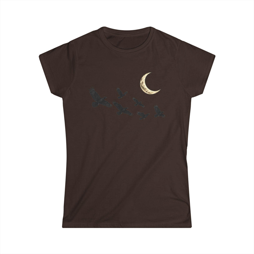 Raven Flock Crescent Moon Women's Tee, Gothic Celestial Bird Shirt
