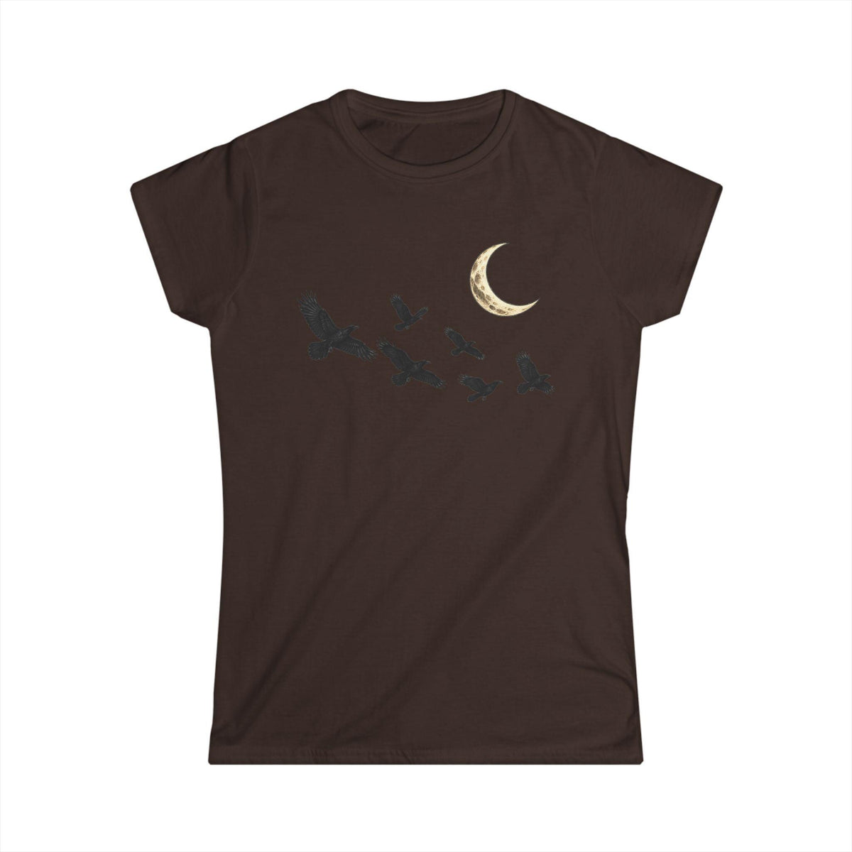 Raven Flock Crescent Moon Women's Tee, Gothic Celestial Bird Shirt