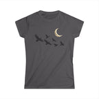 Raven Flock Crescent Moon Women's Tee, Gothic Celestial Bird Shirt