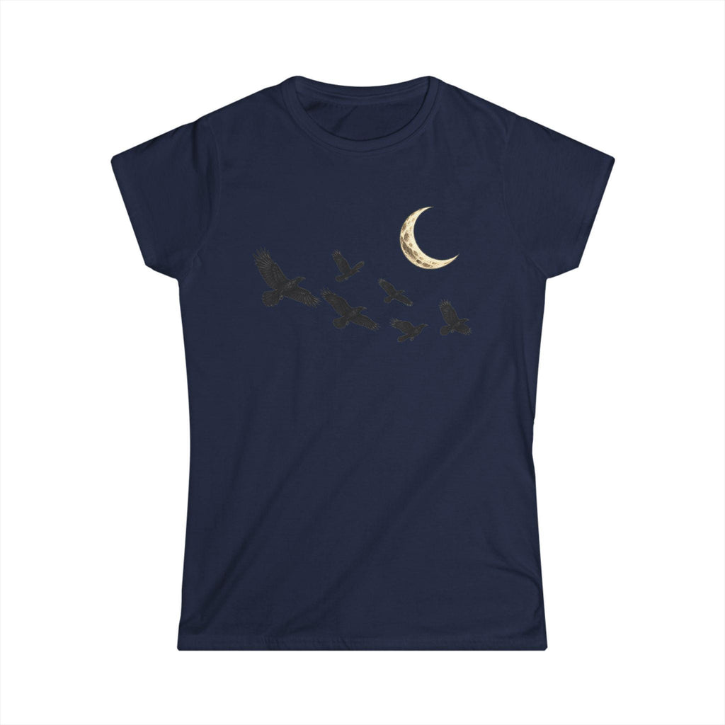 Raven Flock Crescent Moon Women's Tee, Gothic Celestial Bird Shirt