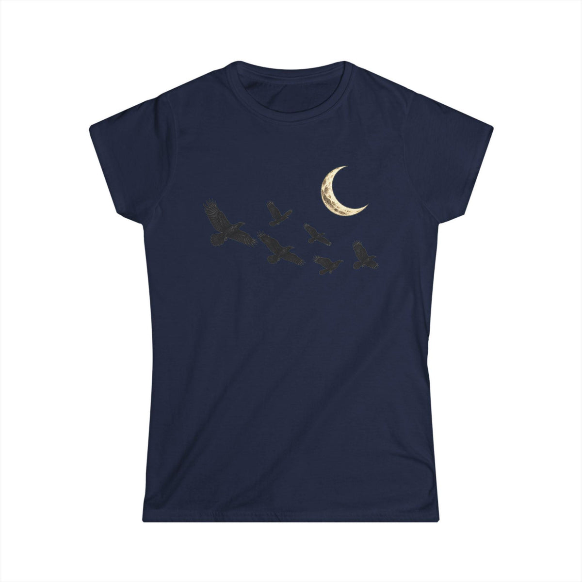 Raven Flock Crescent Moon Women's Tee, Gothic Celestial Bird Shirt