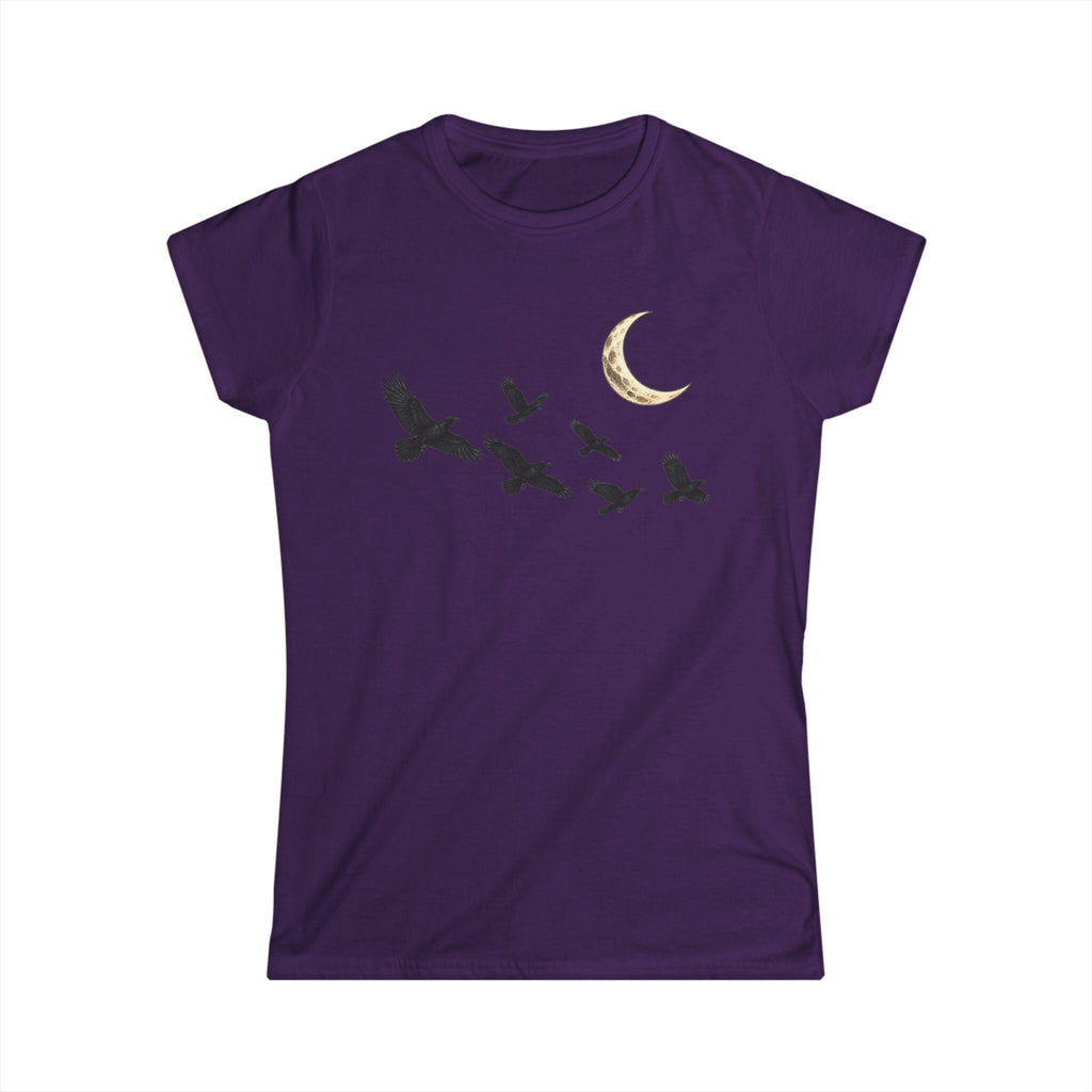 Raven Flock Crescent Moon Women's Tee, Gothic Celestial Bird Shirt