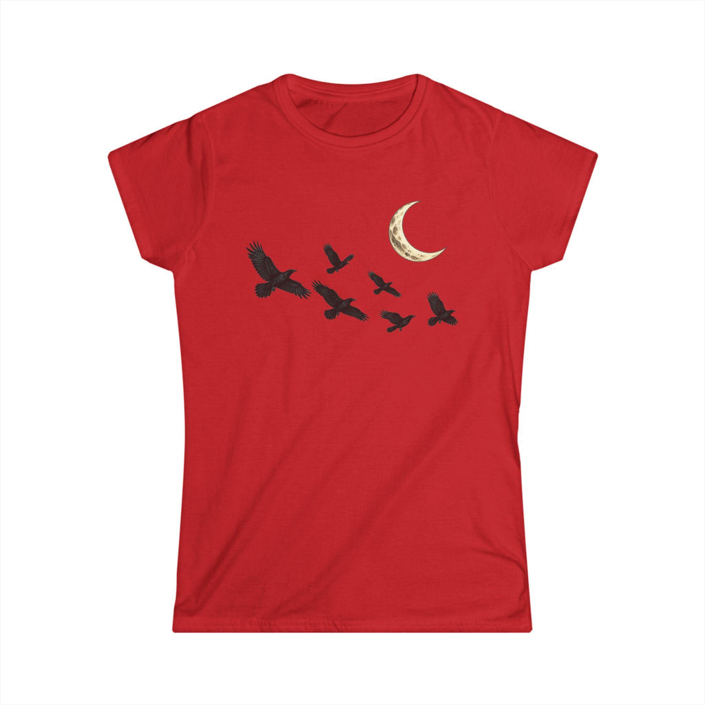 Raven Flock Crescent Moon Women's Tee, Gothic Celestial Bird Shirt