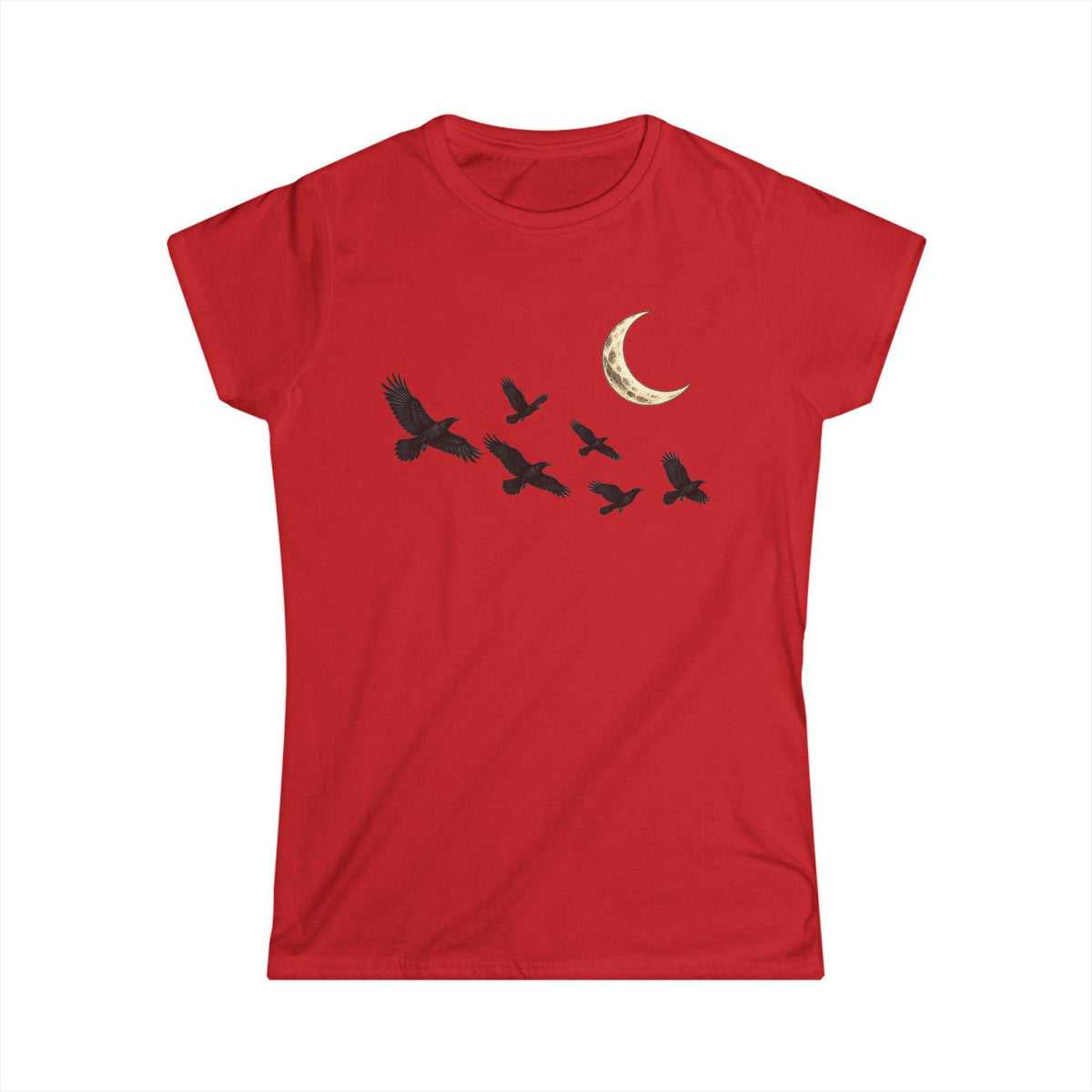 Raven Flock Crescent Moon Women's Tee, Gothic Celestial Bird Shirt