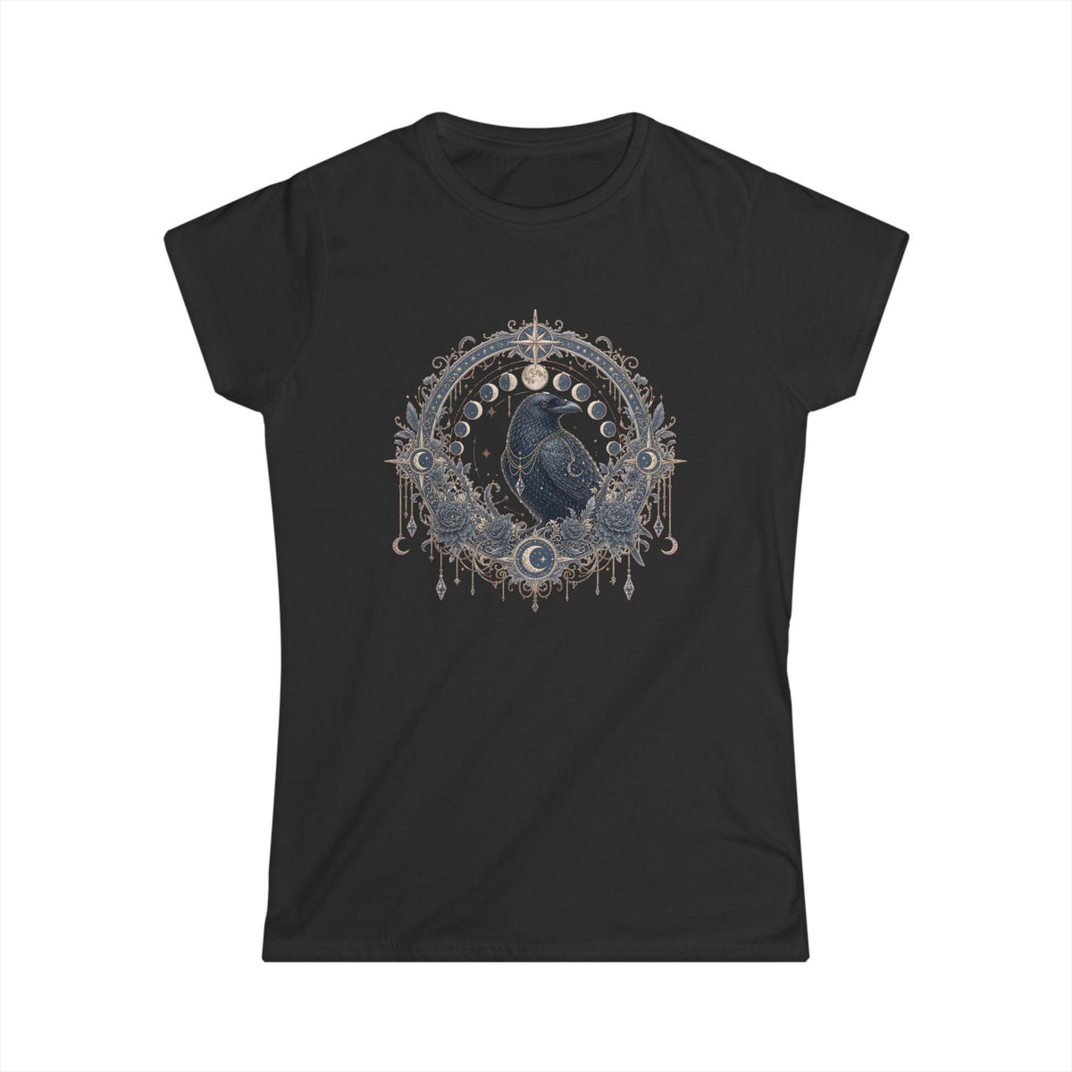 Raven Moon Goddess Tee, Ornate Celestial Crow Shirt, Gothic Witchy Gift