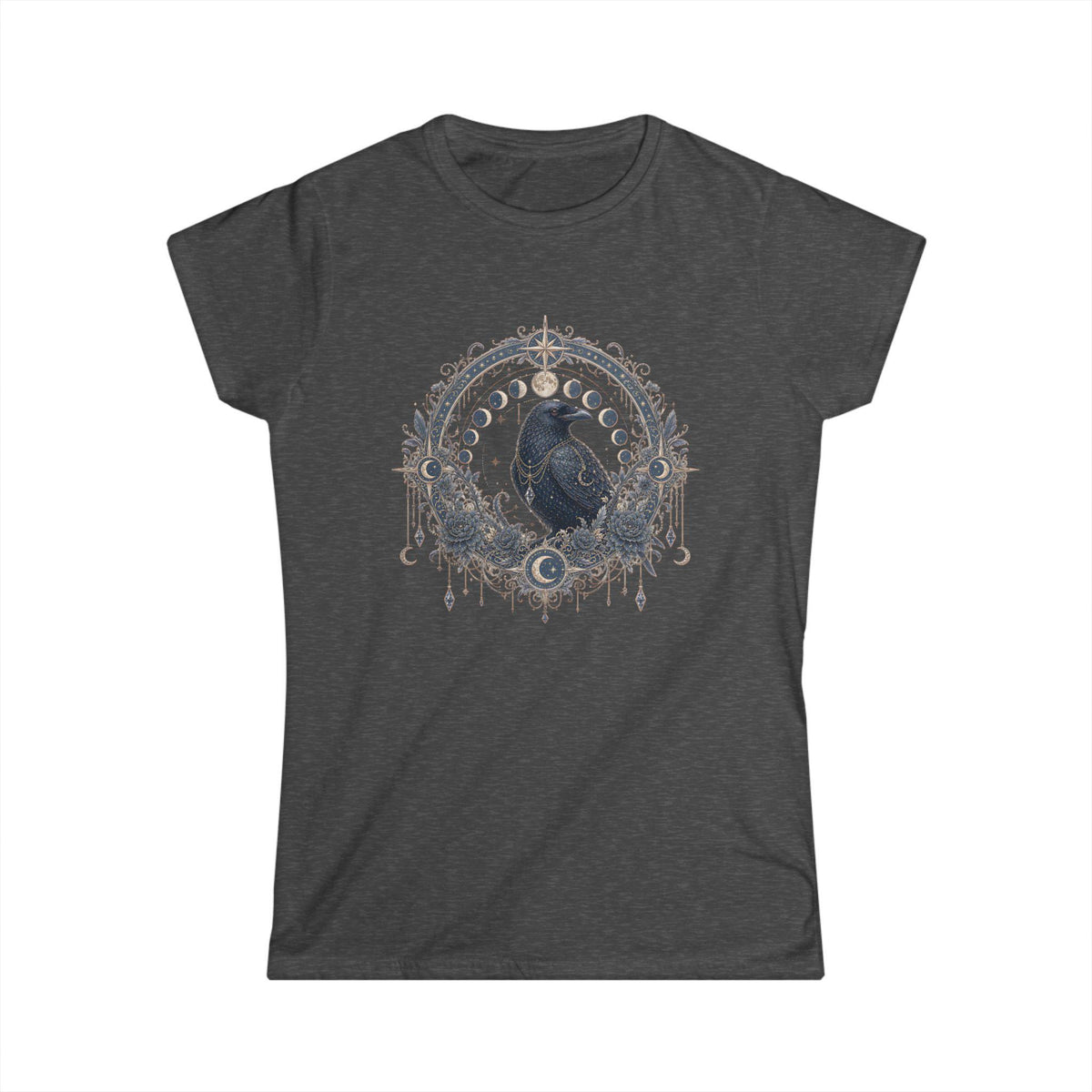 Raven Moon Goddess Tee, Ornate Celestial Crow Shirt, Gothic Witchy Gift