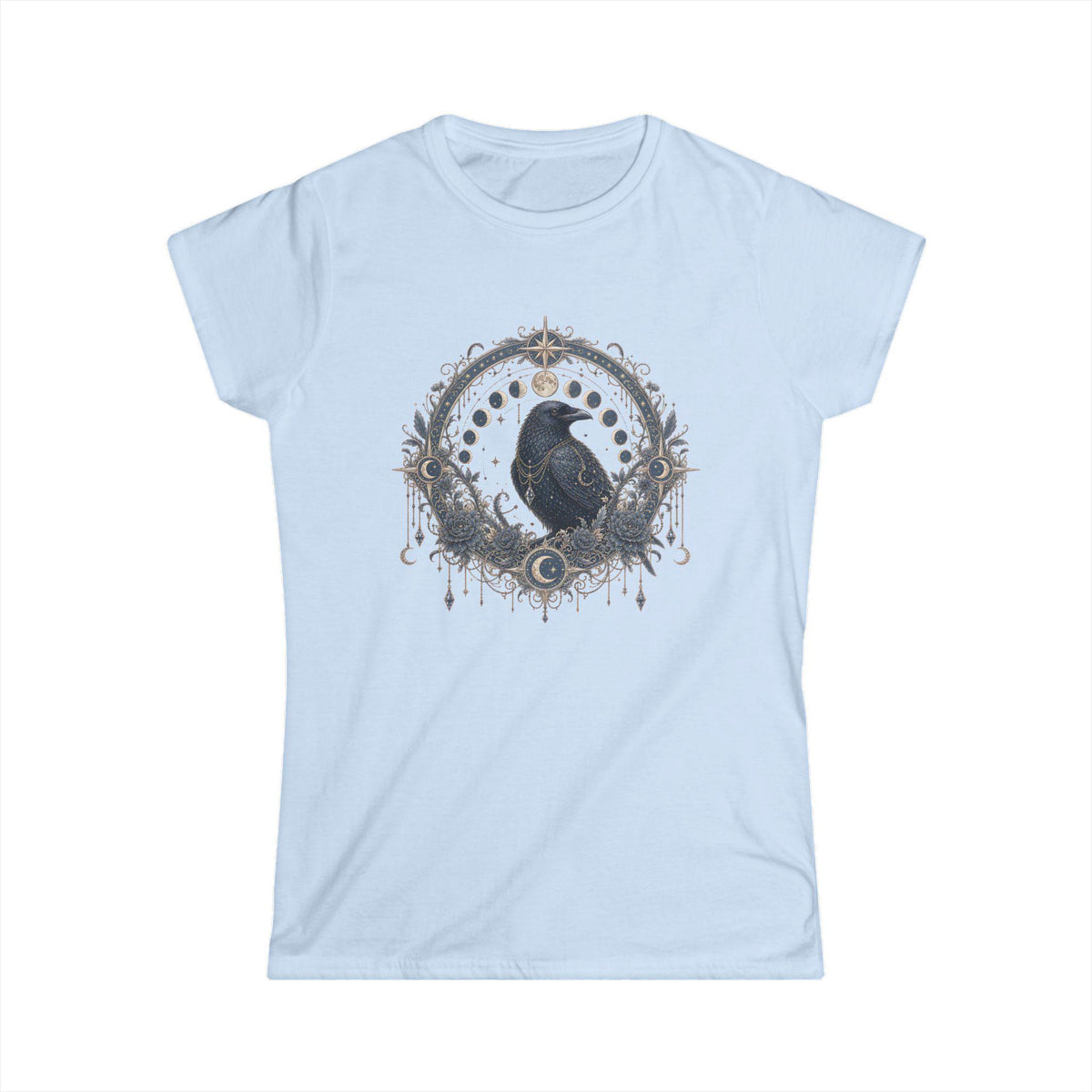 Raven Moon Goddess Tee, Ornate Celestial Crow Shirt, Gothic Witchy Gift