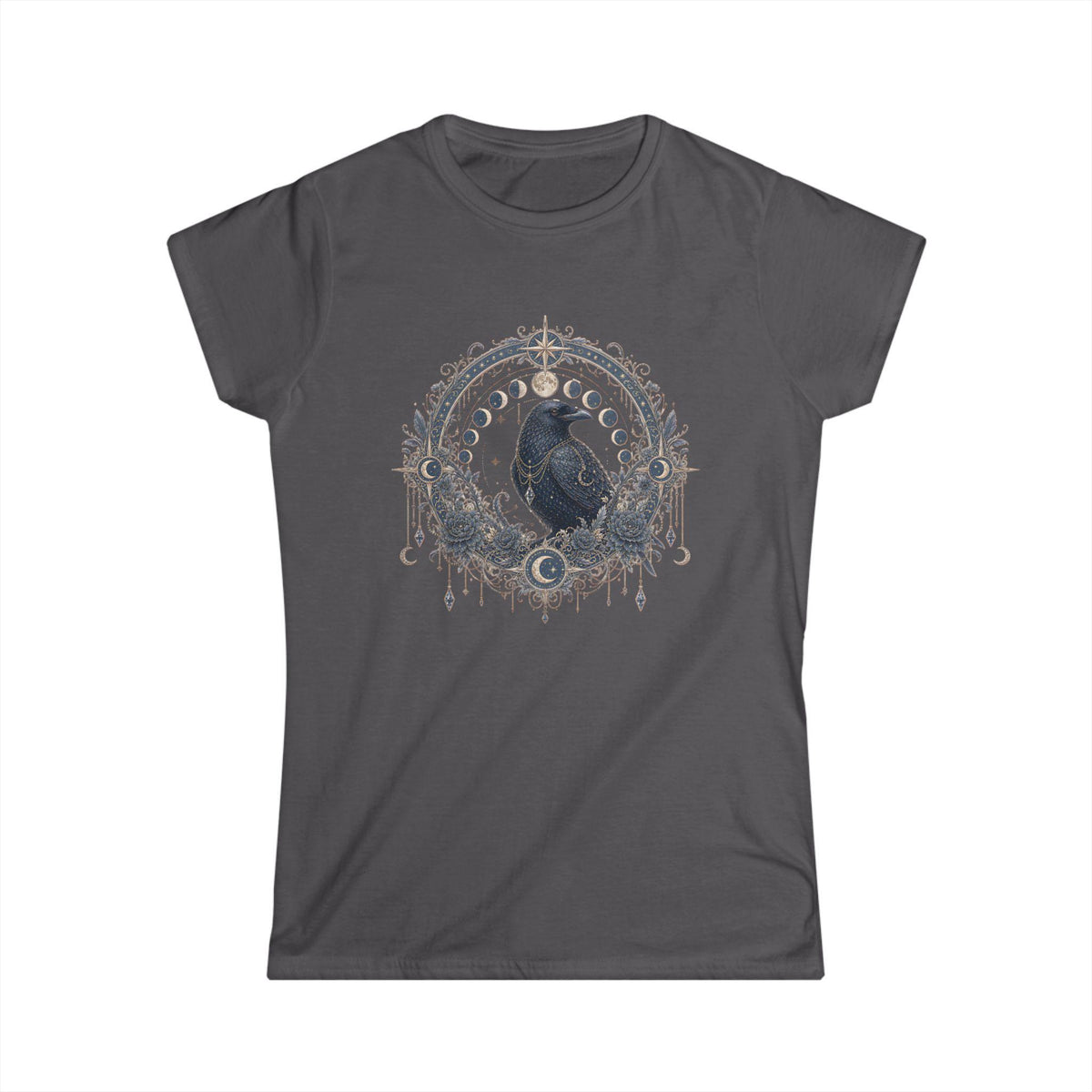 Raven Moon Goddess Tee, Ornate Celestial Crow Shirt, Gothic Witchy Gift