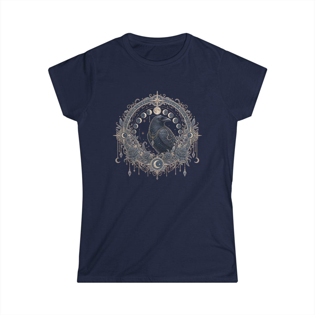 Raven Moon Goddess Tee, Ornate Celestial Crow Shirt, Gothic Witchy Gift