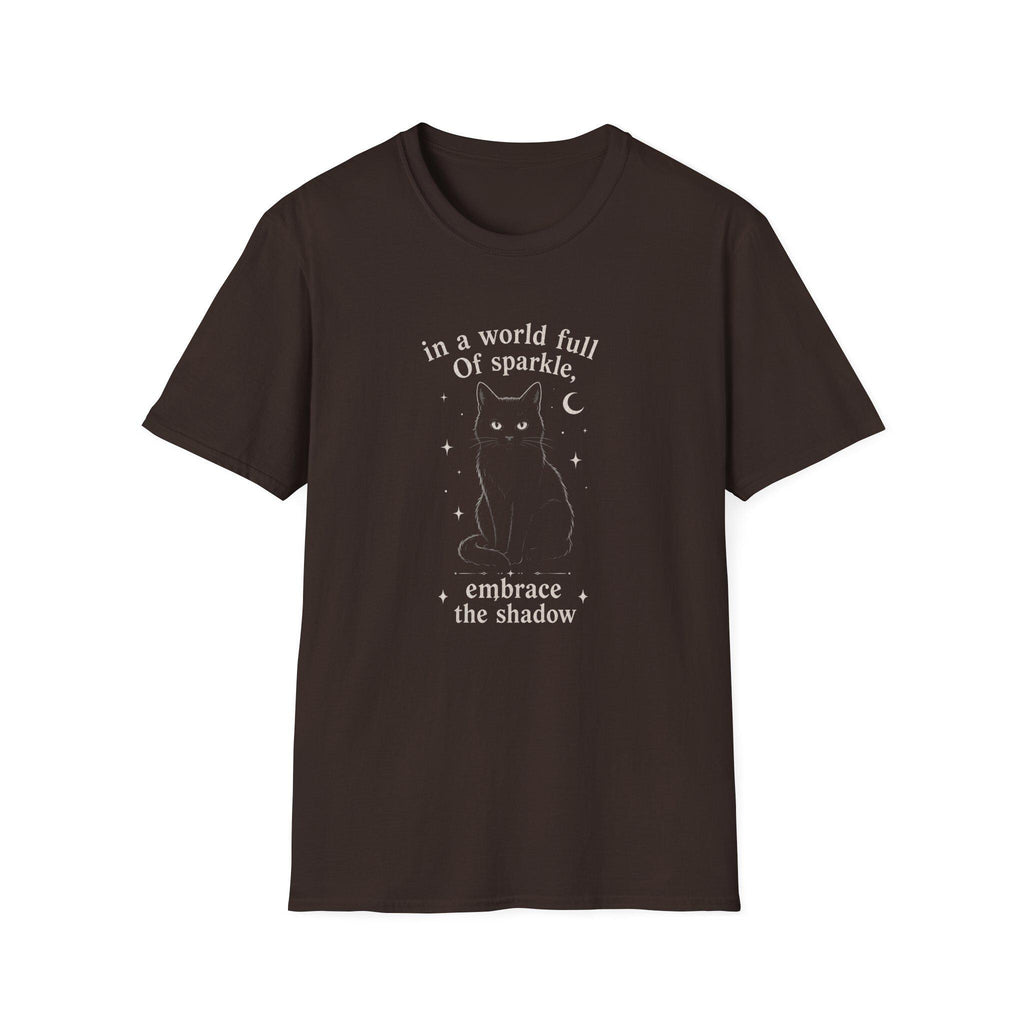 Embrace the Shadow Black Cat Tee, Witchy Moon Design, Dark Academia Gift