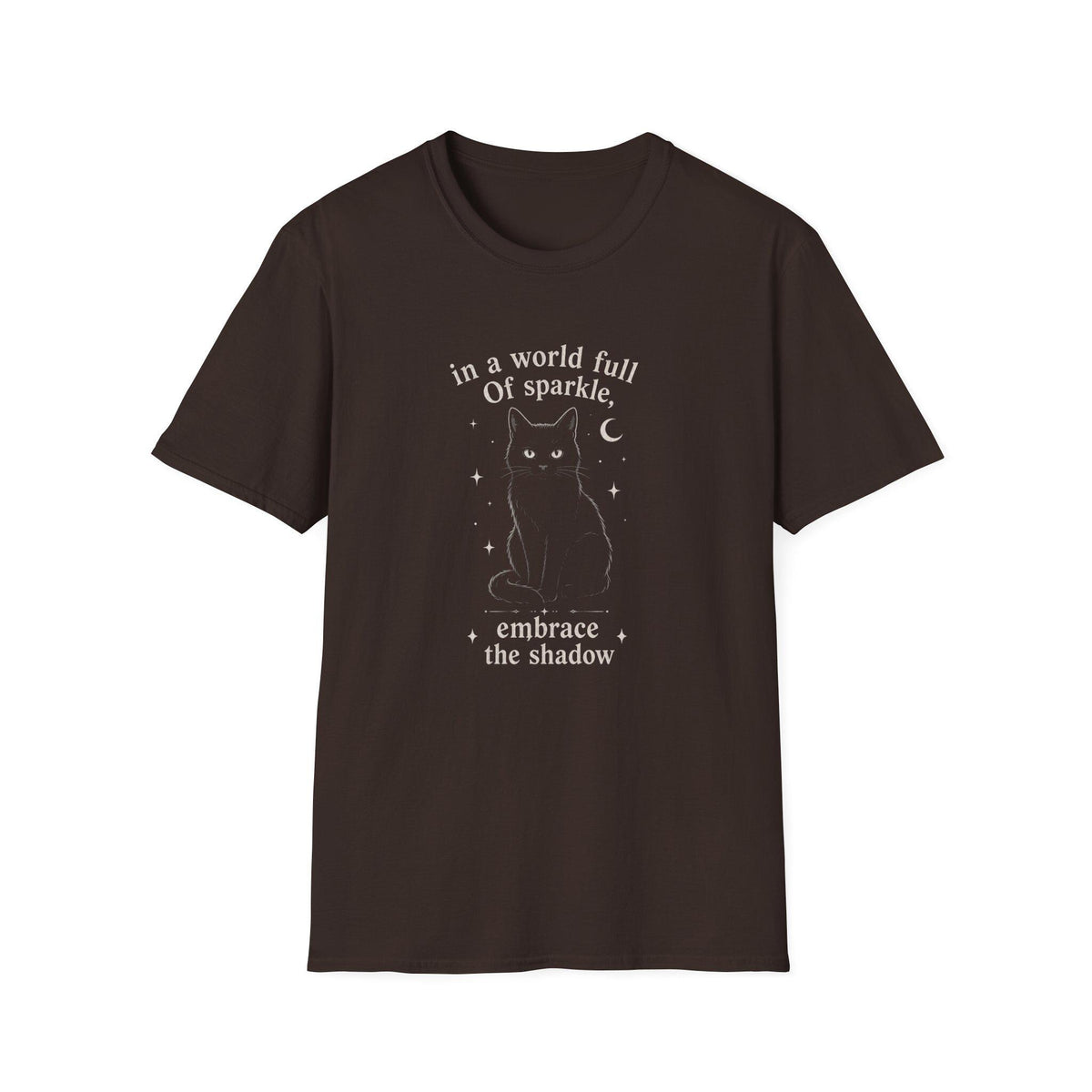 Embrace the Shadow Black Cat Tee, Witchy Moon Design, Dark Academia Gift