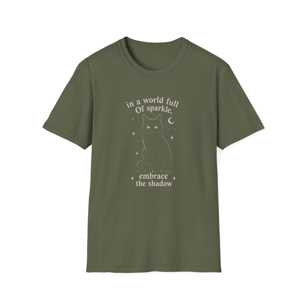 Embrace the Shadow Black Cat Tee, Witchy Moon Design, Dark Academia Gift