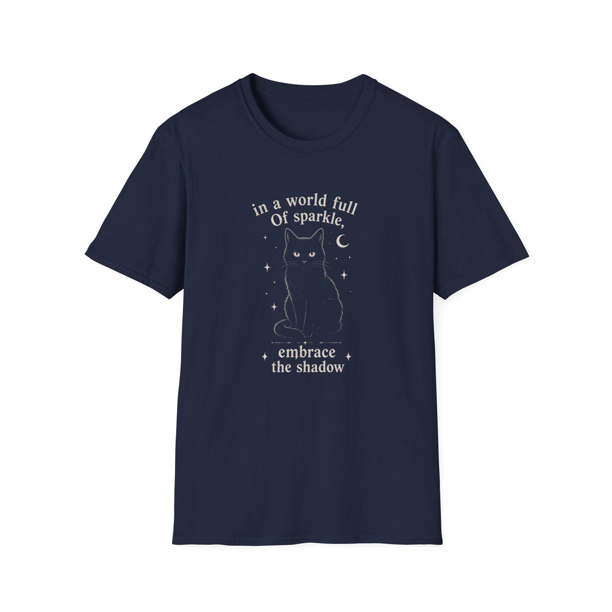 Embrace the Shadow Black Cat Tee, Witchy Moon Design, Dark Academia Gift
