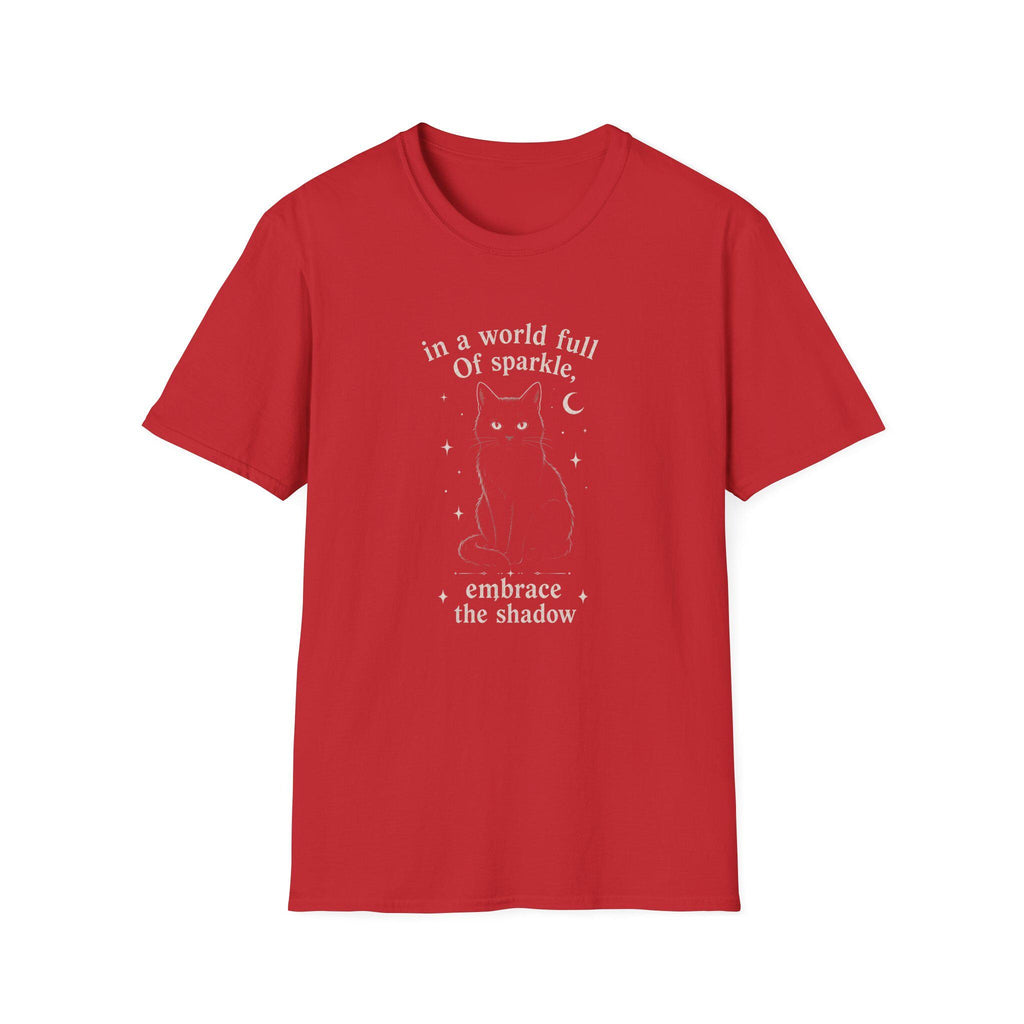 Embrace the Shadow Black Cat Tee, Witchy Moon Design, Dark Academia Gift