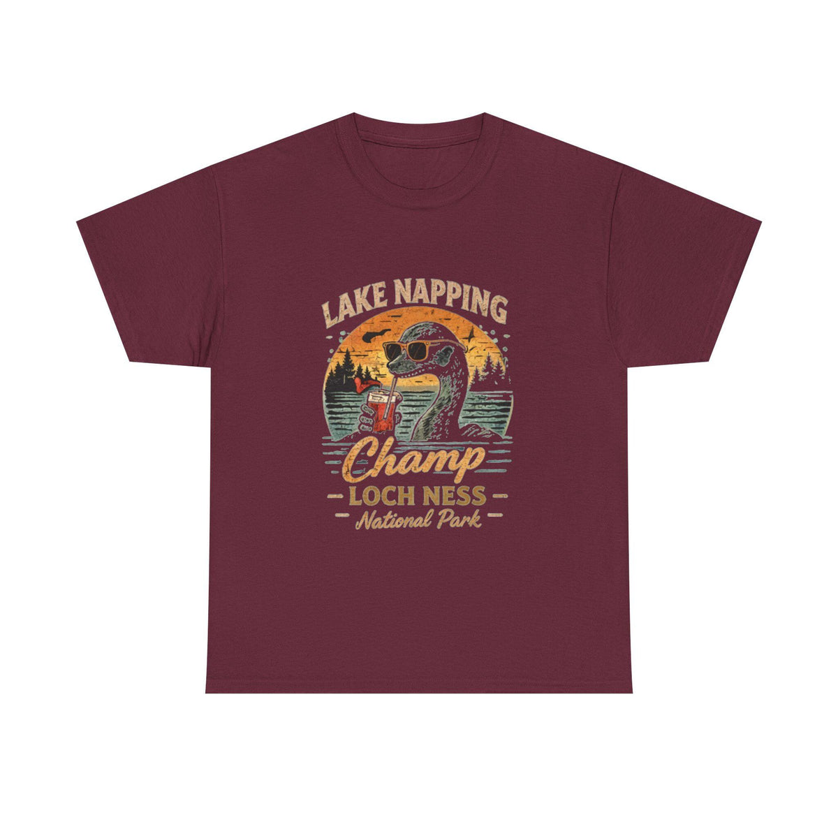 Funny Loch Ness Monster T-Shirt, Lake Napping Champ, Retro Cryptid Tee