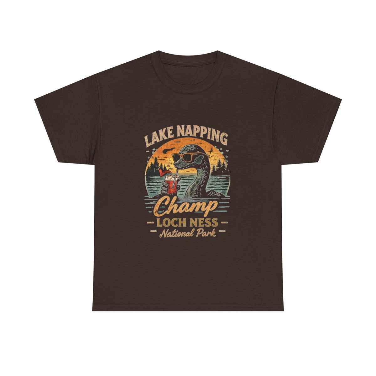 Funny Loch Ness Monster T-Shirt, Lake Napping Champ, Retro Cryptid Tee