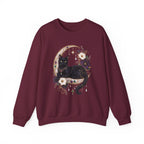 Black Cat on Jewelled Crescent Moon Sweatshirt, Celestial Witchy Art (Heavy Blend)