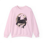 Black Cat on Jewelled Crescent Moon Sweatshirt, Celestial Witchy Art (Heavy Blend)