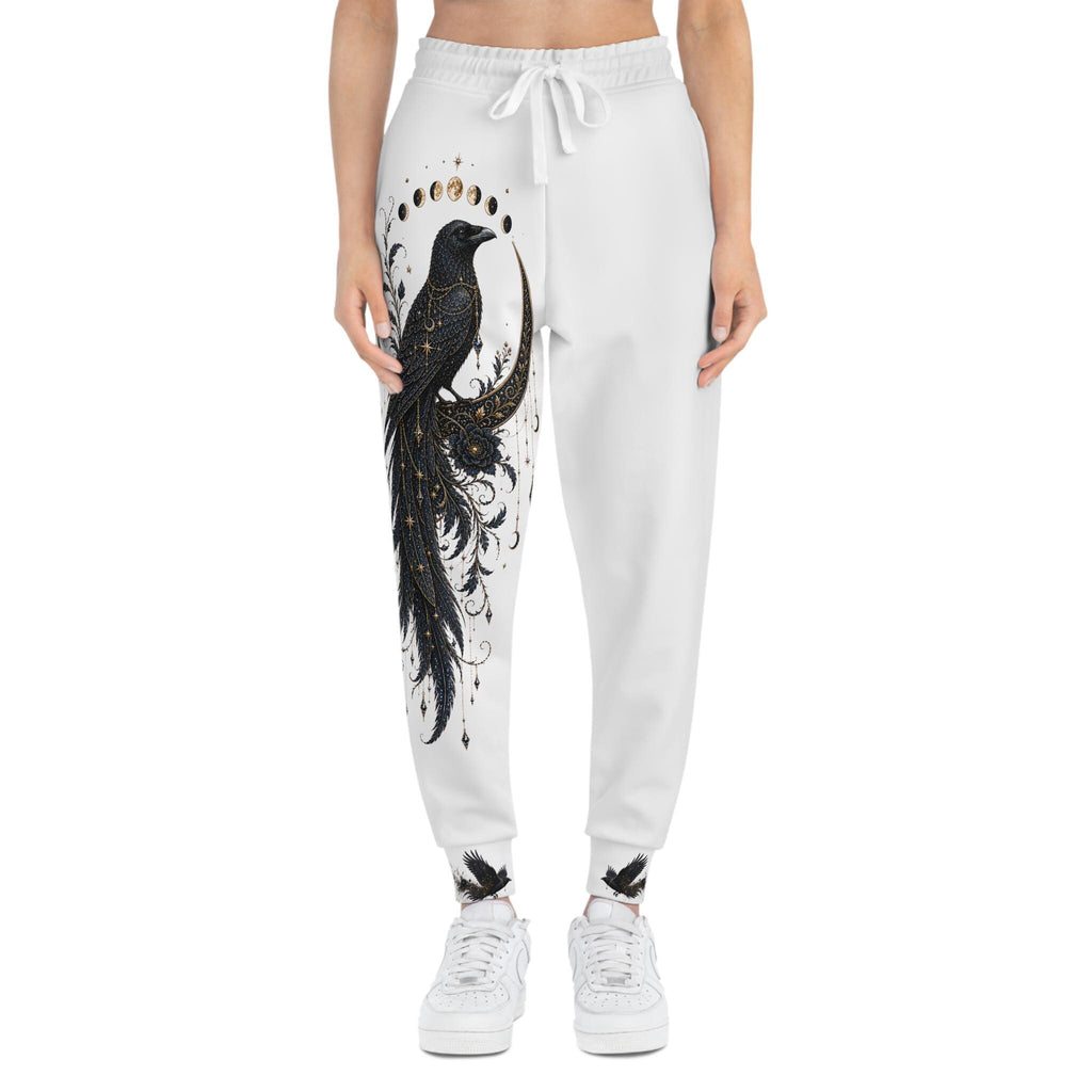 Celestial Raven Joggers, All-Over Print Crow Moon Sweatpants, Gothic Athletic Wear