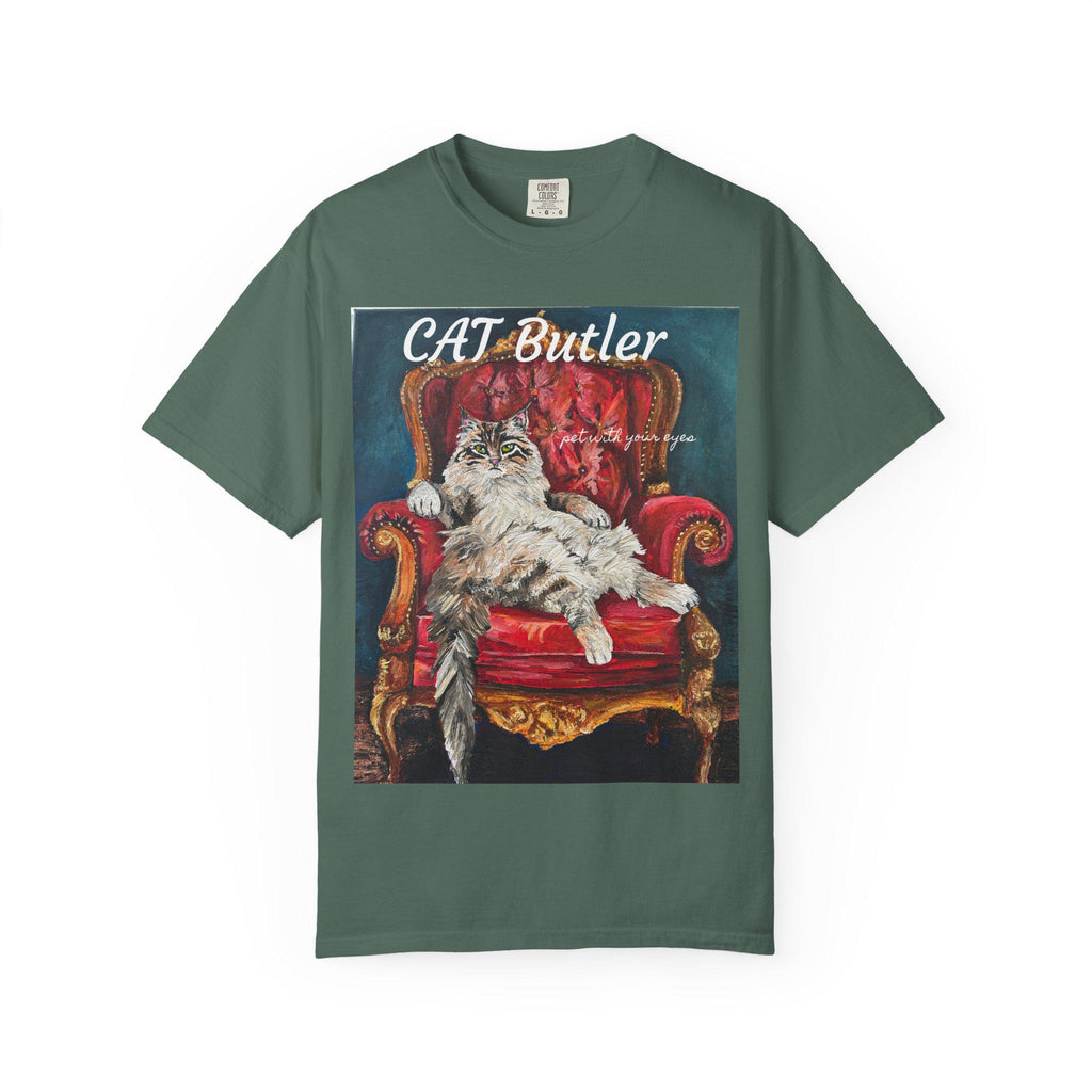 Cat Butler illustration T-shirt | Regal Cat on Throne, Vintage Pet Art