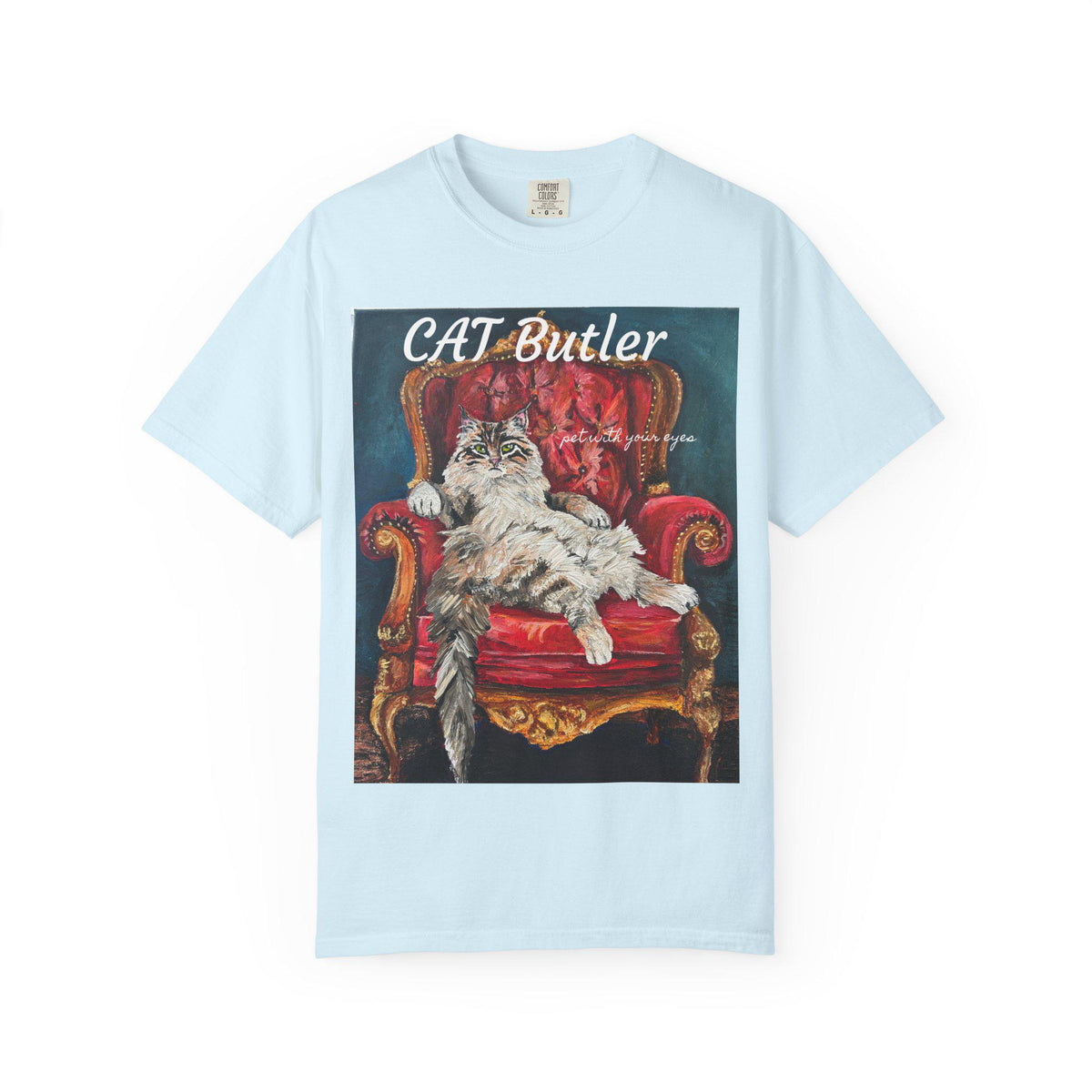 Cat Butler illustration T-shirt | Regal Cat on Throne, Vintage Pet Art
