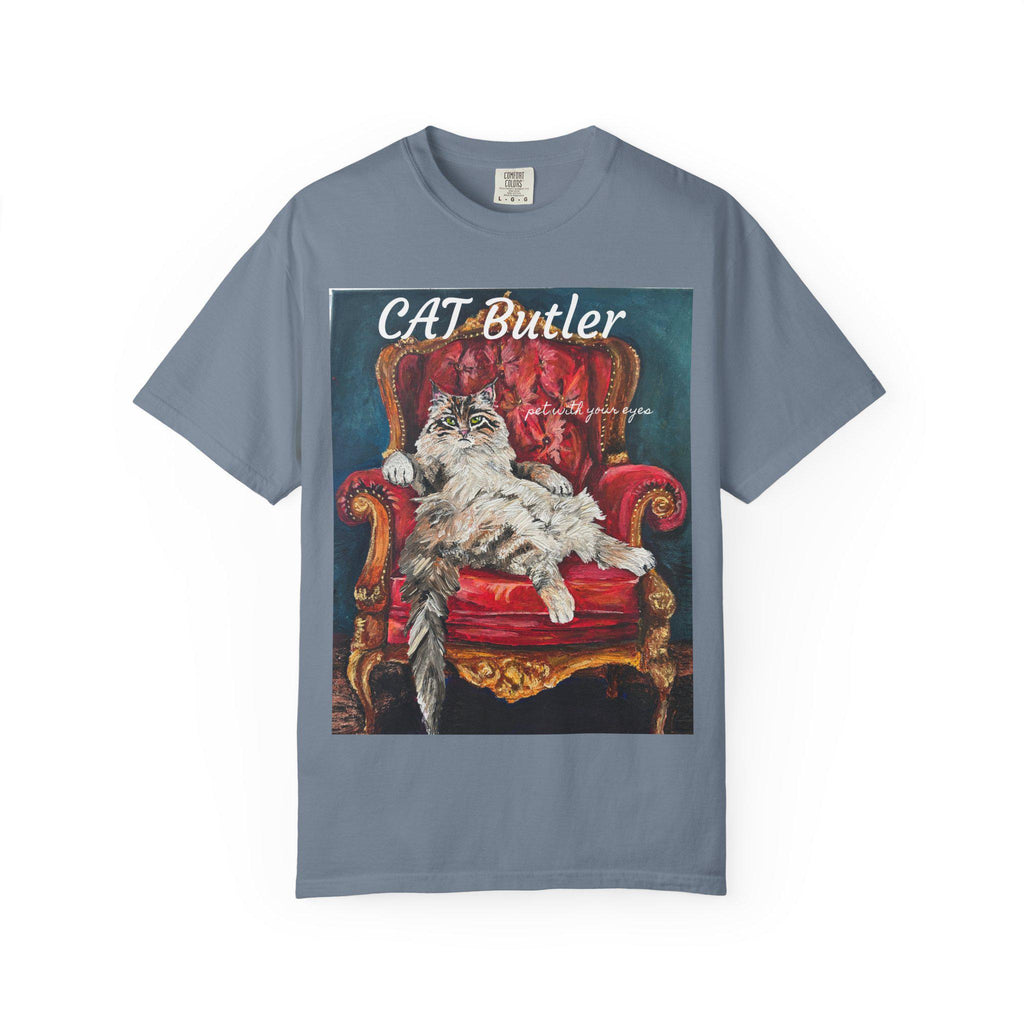 Cat Butler illustration T-shirt | Regal Cat on Throne, Vintage Pet Art