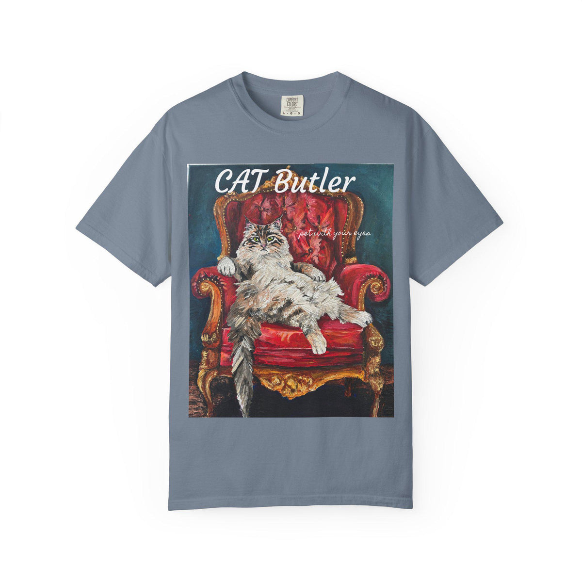Cat Butler illustration T-shirt | Regal Cat on Throne, Vintage Pet Art