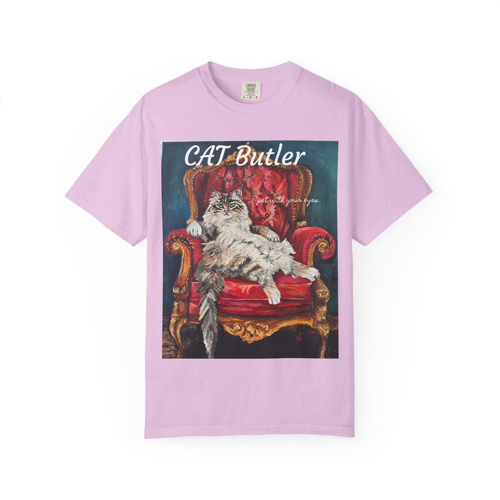Cat Butler illustration T-shirt | Regal Cat on Throne, Vintage Pet Art