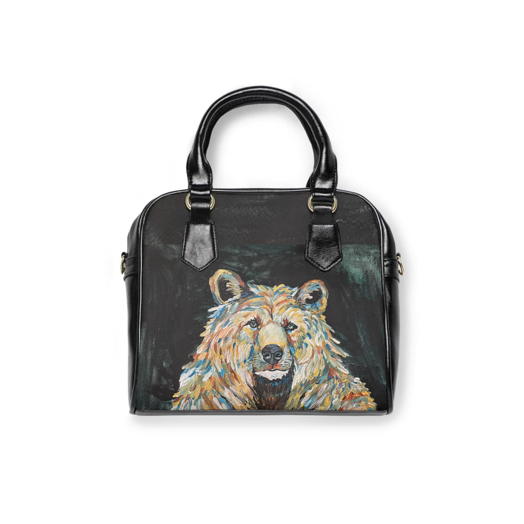 Colorful Grizzly Bear Shoulder Bag, Vegan Leather Handbag, Wildlife Art Purse