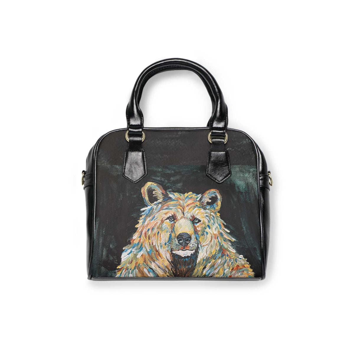 Colorful Grizzly Bear Shoulder Bag, Vegan Leather Handbag, Wildlife Art Purse