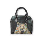 Colorful Grizzly Bear Shoulder Bag, Vegan Leather Handbag, Wildlife Art Purse