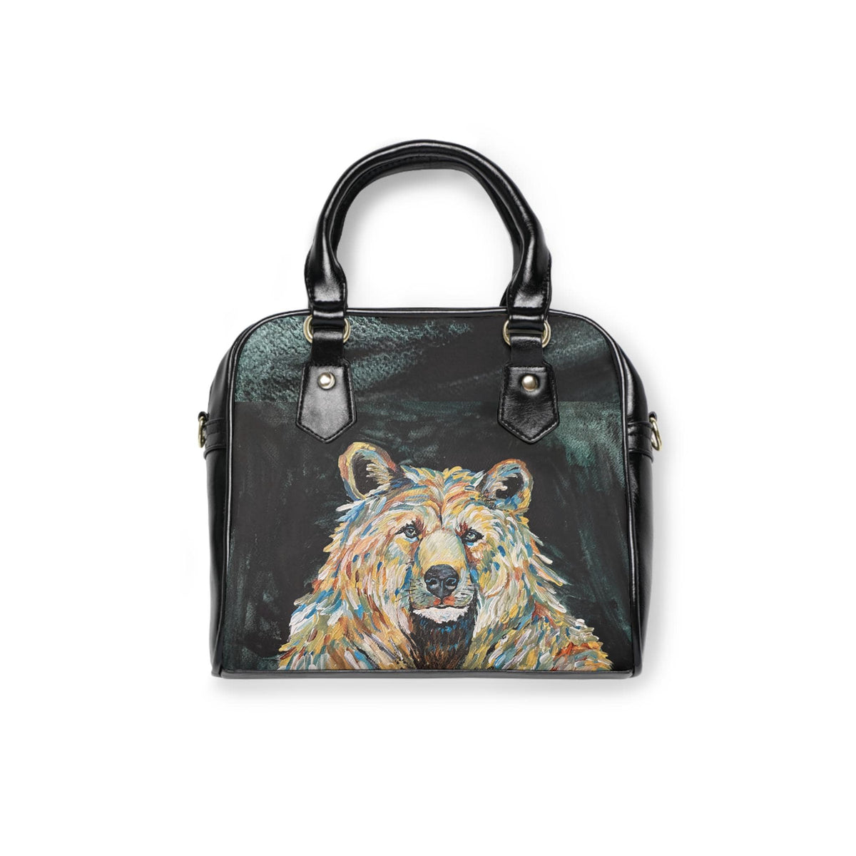 Colorful Grizzly Bear Shoulder Bag, Vegan Leather Handbag, Wildlife Art Purse
