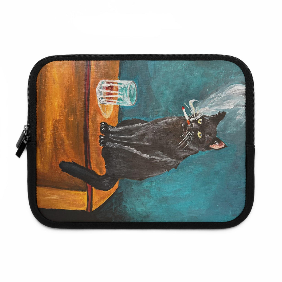 Retro Black Cat Laptop Sleeve, Whiskey Lover Gift, Neoprene Case