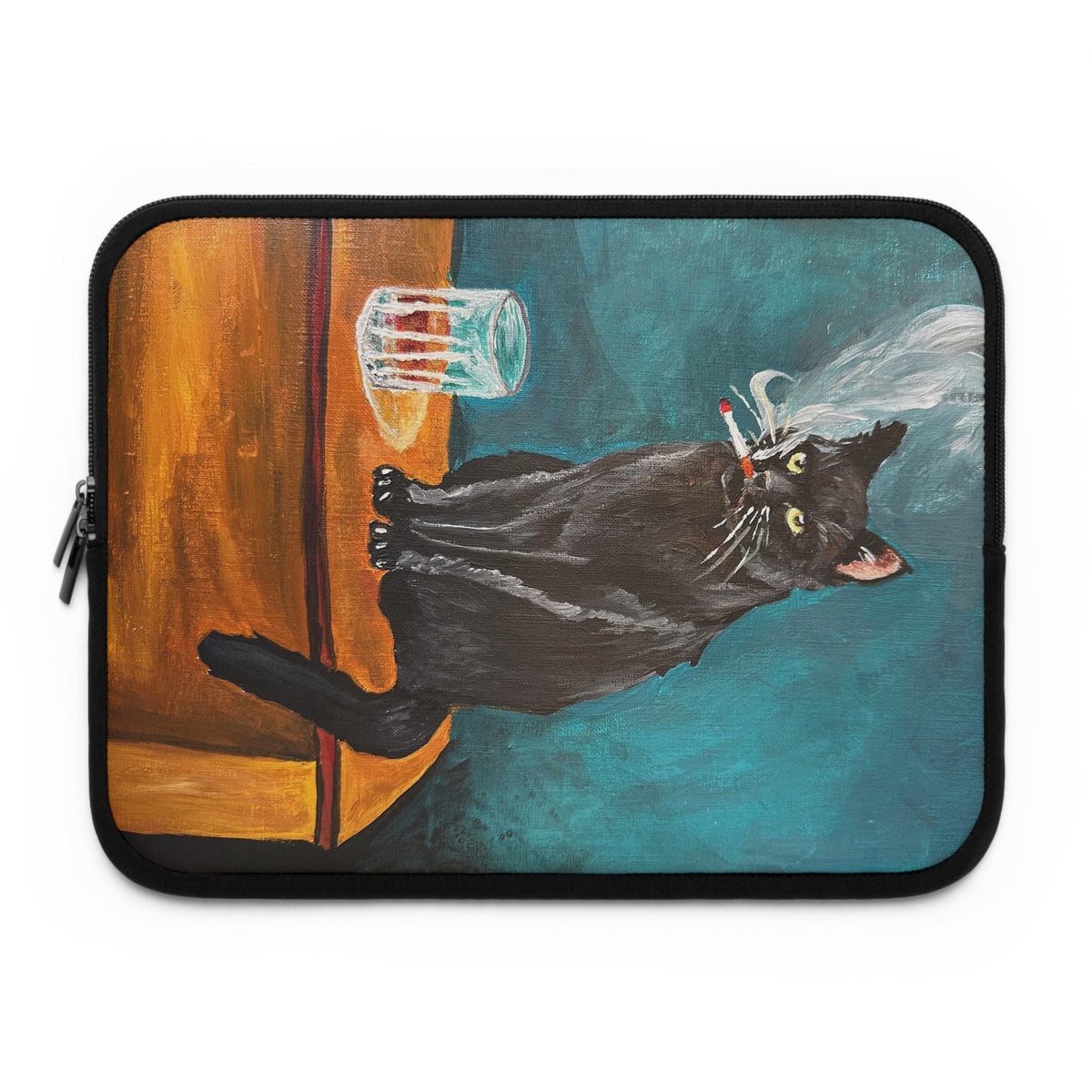 Retro Black Cat Laptop Sleeve, Whiskey Lover Gift, Neoprene Case