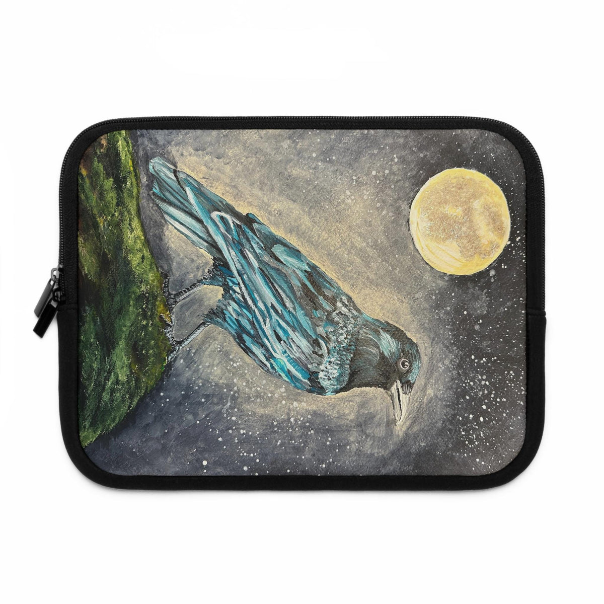Gothic Raven Moon Laptop Sleeve, Water-Resistant Neoprene Case, Witchy Corvid Art (MacBook)
